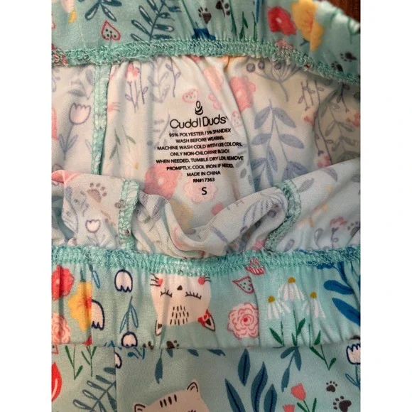 Cuddl Duds Pajama Shorts Womens Small Light Blue Cat Floral Print Pockets Sleep - Picture 2 of 5